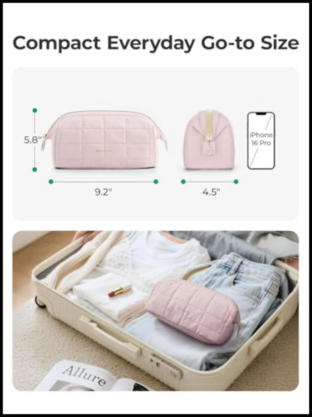 Puffy Padded Makeup Bag with Wide Opening, Travel Toiletry Organizer